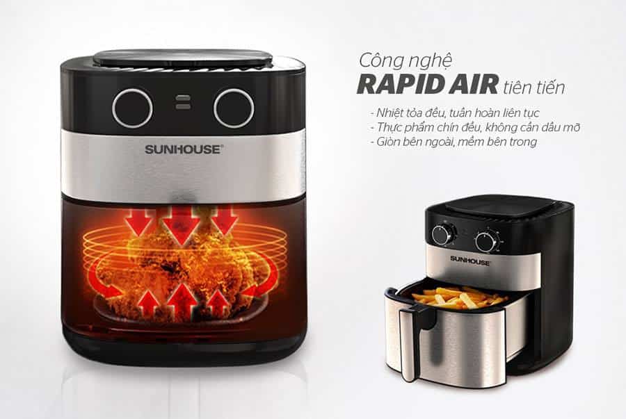 Công nghệ Rapid Air hiện đại tiên tiến giúp món ăn chín đều thơm ngon tròn vị.